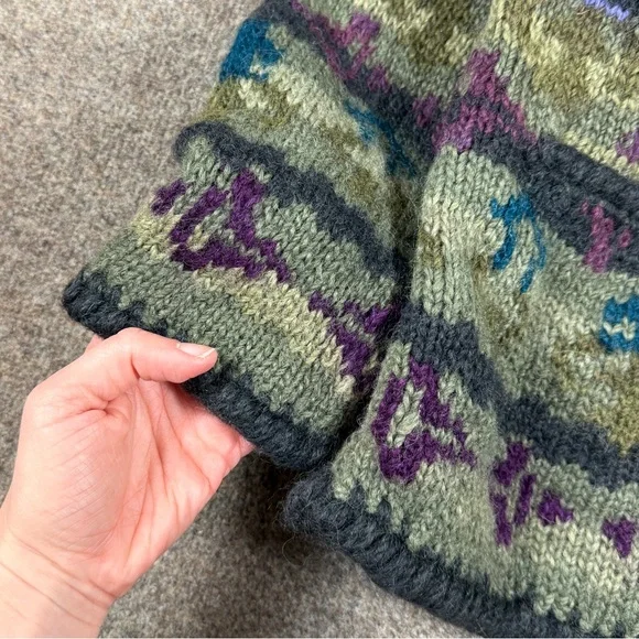 Vintage Lost Horizons Hand Knit 100% Wool Fair Isle Cardigan Sweater Womens L/XL - Picture 6 of 9